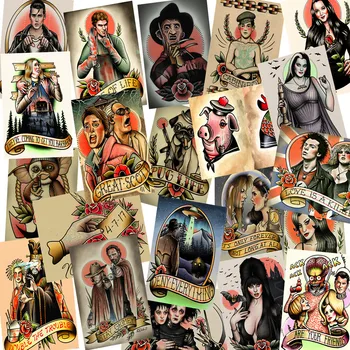

Old School Class tattoo posters wall sticker nostalgia retro kraft paper HD Inkjet printing art barber shop Indoor decoration A