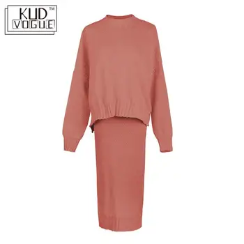 

Women's Short Suits Sweater Set High Collar Solid Color Knitted Casual Two Piece Set Female Knitted Dress Sets Ladies Pullover