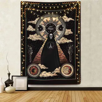 

Sun Moon Black Skull Tapestry Wall Hanging Ancient Wall Tapestry Witchcraft Hippie Tapestry Wall Carpets Psychedelic Tapestry