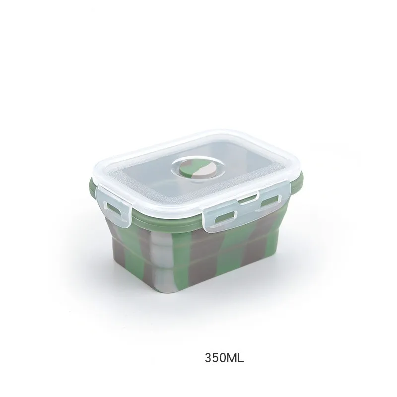 350ml Lunch box Портативная напольная силиконовая складная чаша, посуда, Ланч-бокс, камуфляжная квадратная круглая складная чаша, контейнер для еды для путешествий - Цвет: 350ml Lunch box