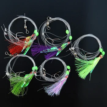 

Flasher Fishing Rigs 10pcs/lot Sea Fishing Fish Skin Lure Flasher Sabiki Rig Snelled Fishing Rig with Two Hooks For Herring