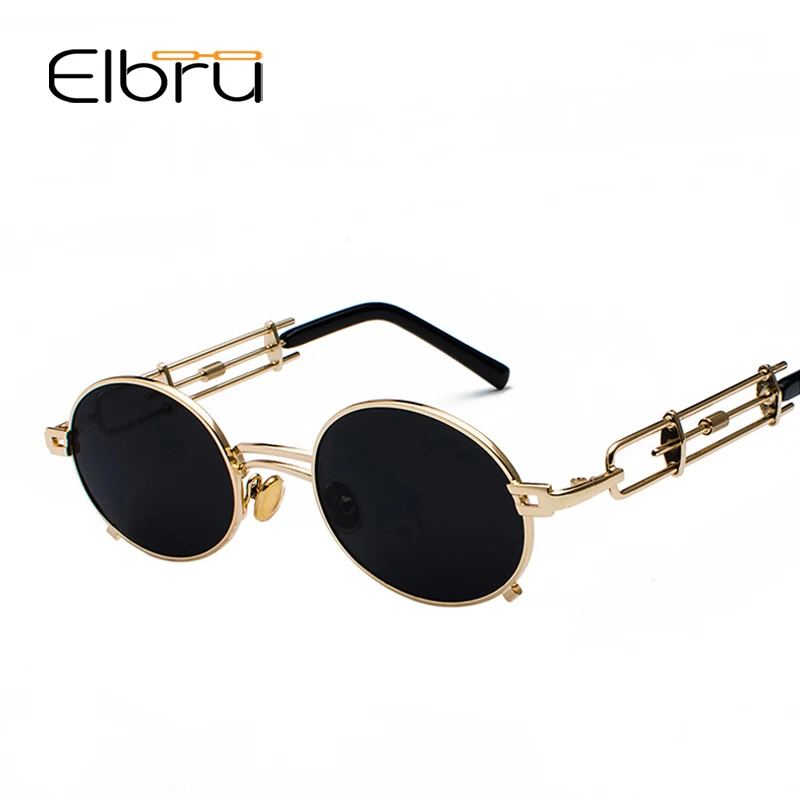 Elbru Ретро стиль стимпанк солнцезащитные очки мужские Круглые 2019 металлическая