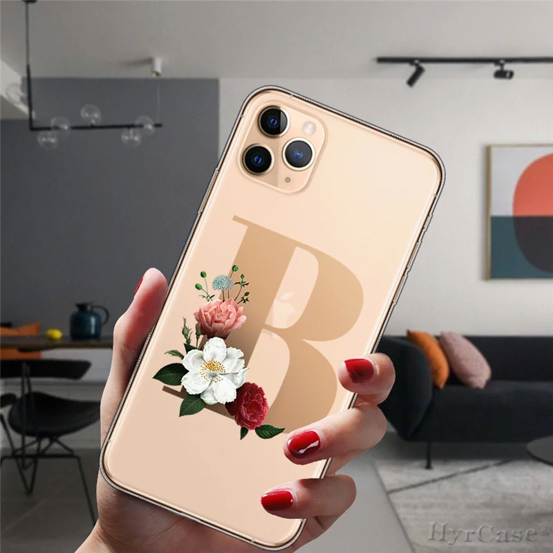 Case For iPhone 12 11 Pro XS Max 8 7 Plus 6S X XR SE 2020 12Mini Floral Gold English Initial Alphabet Letter Soft Silicone Cover- H665e4dedee6e41859258f21bfee1d8c6D