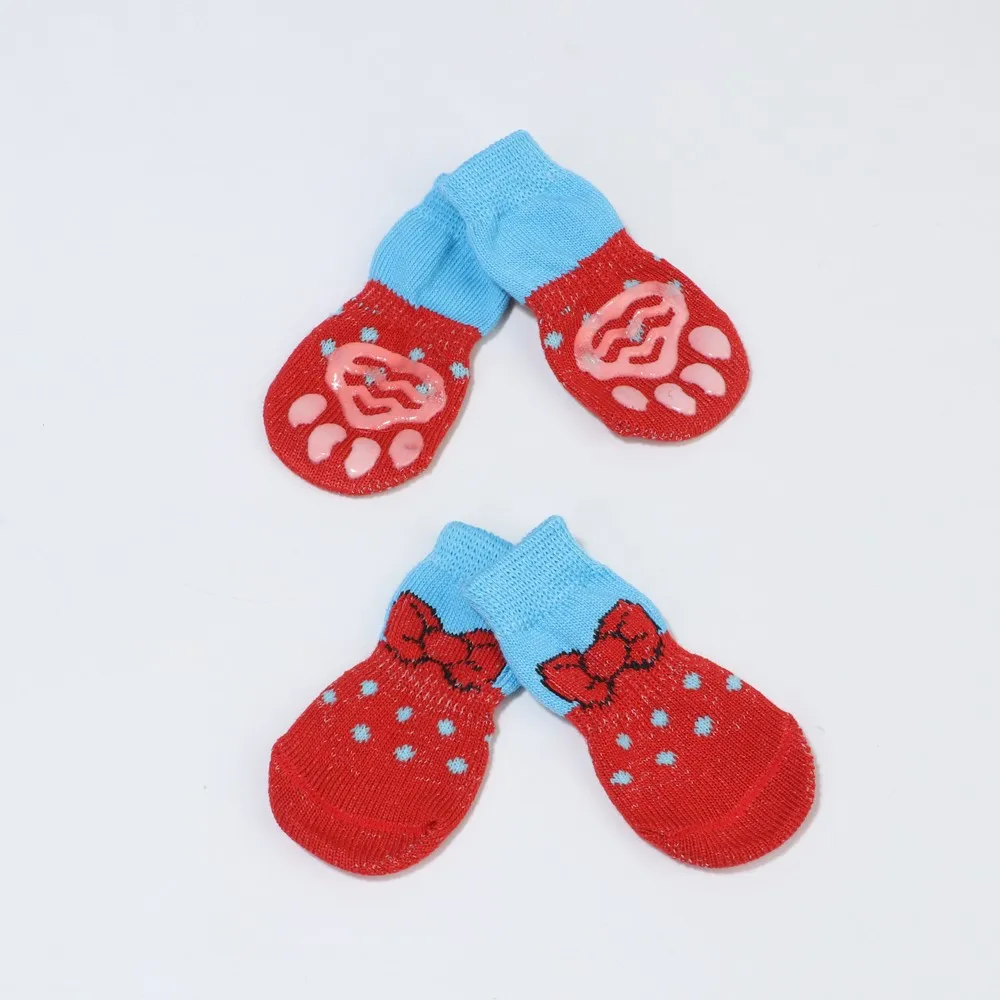 Носки для домашних собак Нескользящие вязаные носки для маленьких собак и кошек толстые теплые Защитные носки для собак Шнауцер пинетки аксессуары - Цвет: red