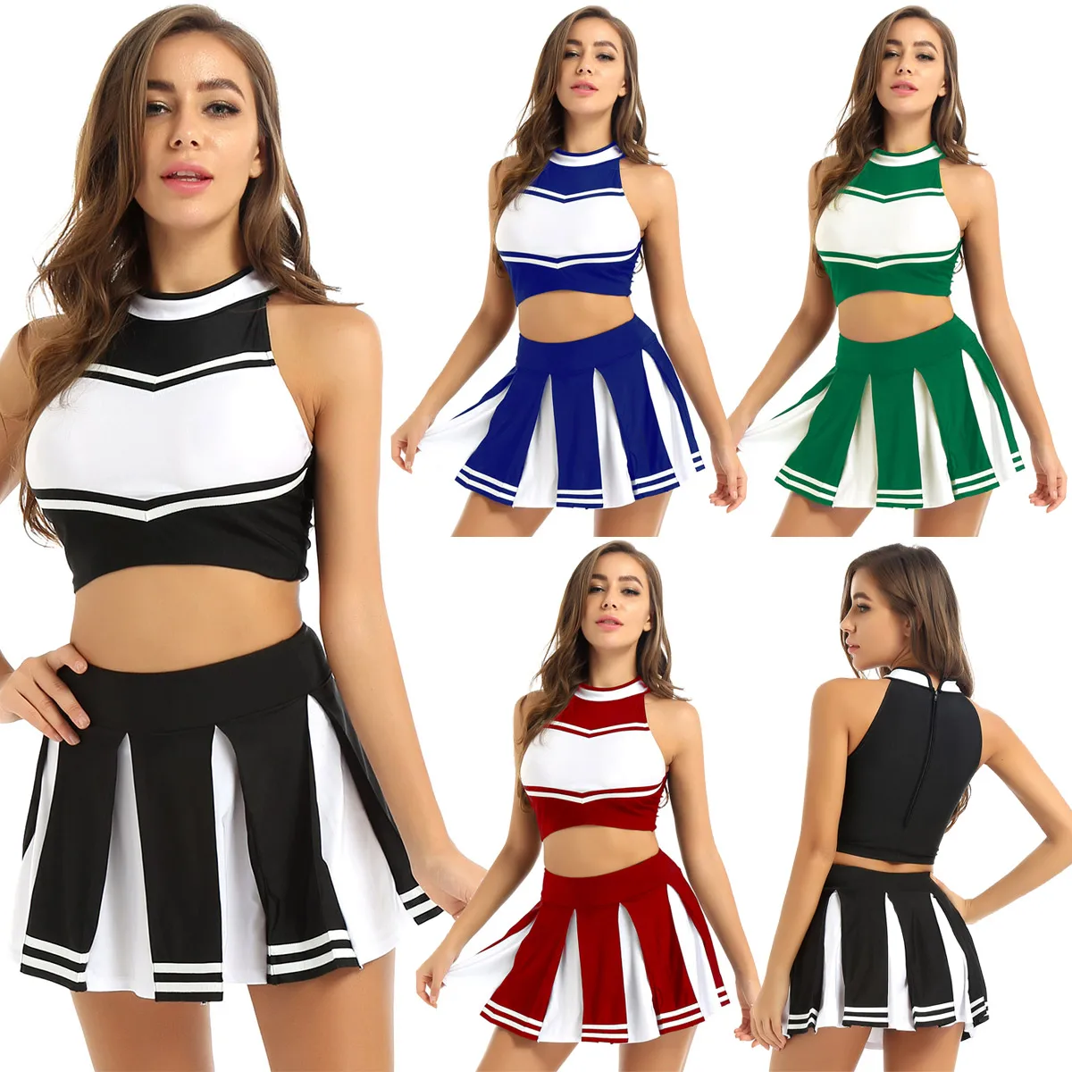 Cosplay&ware Womens Cheerleader Costume Uniform Sexy Party Clubwear Crop Top With Mini Pleated Skirt Lingerie School Girls -Zentai shop online H665e64fb603045a9b69860ea85b98329v.jpg