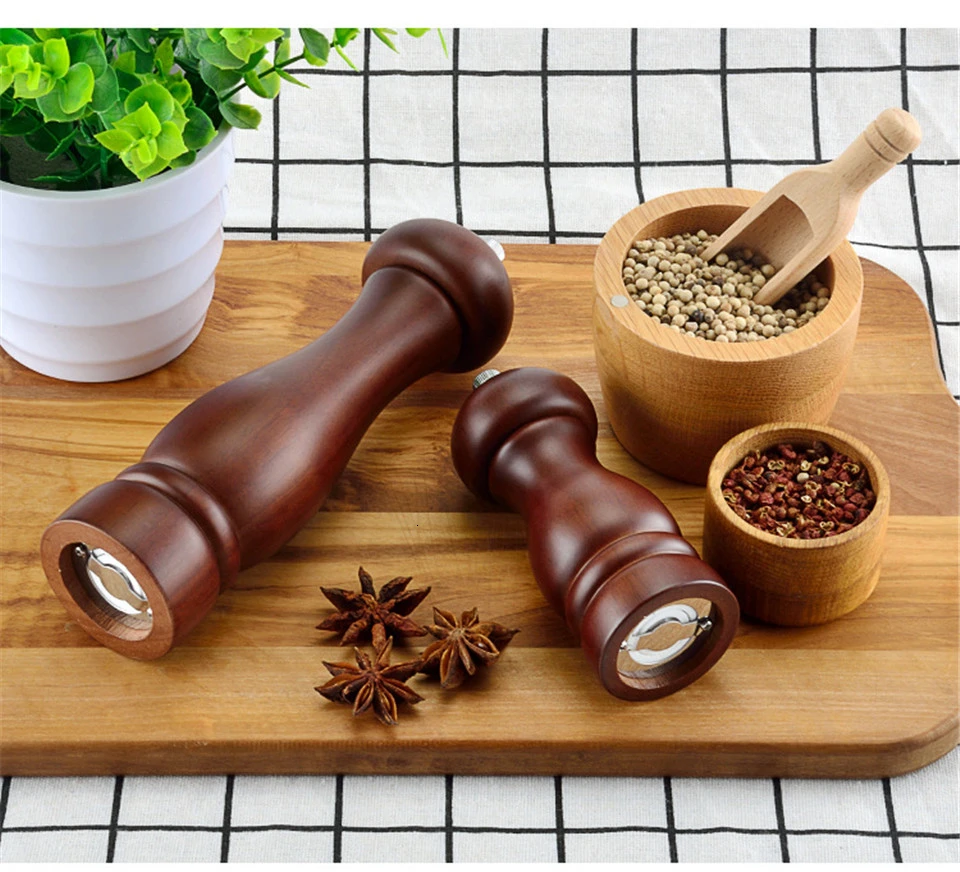 Oak Wood Manual Mills Salt And Pepper Garlic Mill Natural Pepper Shakers Spice Grinder Ceramic Core Rotor Cruet Kitchen Gadgets