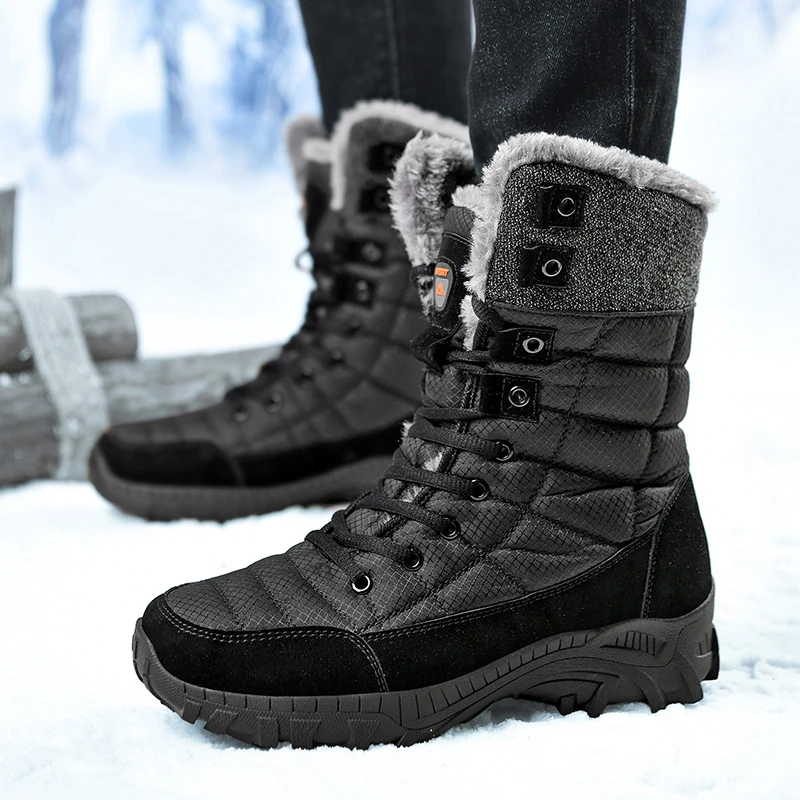 Men Winter Snow Boots Waterproof Leather High Top