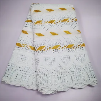 

5 yard white Swiss lace fabric 2020 latest Dry lace embroidery African 100% cotton fabrics Swiss voile lace popular Dubai style