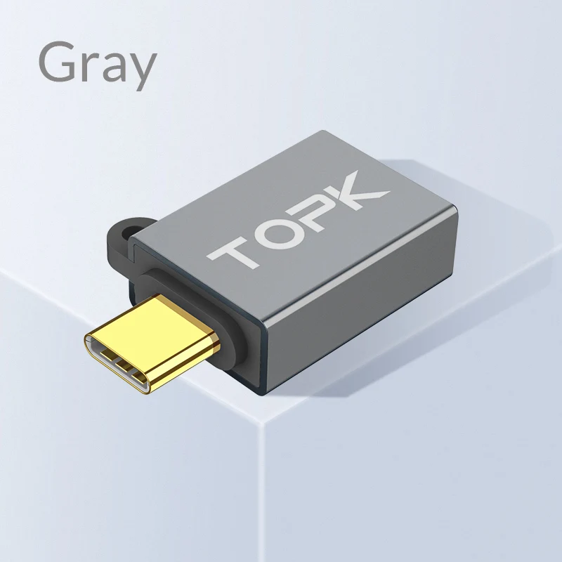 TOPK USB C адаптер USB 3,0 type-A штекер USB 3,1 type C Женский конвертер для samsung Xiaomi huawei смартфон USB C адаптер - Цвет: Gray