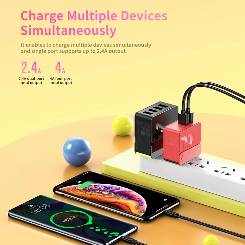 ROCK EU Plug 4A Max 4 порта USB быстрое зарядное устройство для iPhone Зарядка samsung iPad Xiaomi