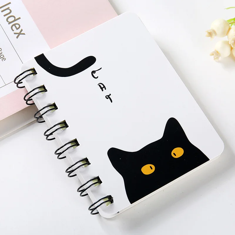 Black cat Новинка, мультяшный портативный блокнот с мини-катушкой, твердая обложка, милая тетрадь с животными, органайзер для записей, школьные принадлежности, детский подарок - Цвет: Black cat