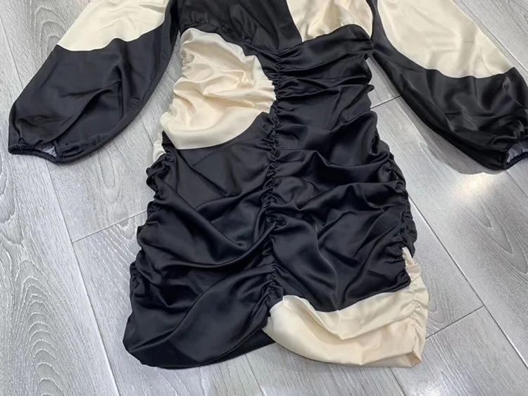 Svoryxiu осень зима Подиум Ruched Bodycon Вечерние Короткие платья Женская мода фонарь рукав черный белый колготки платье