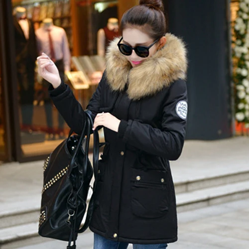black coats Зимние парки, женские пальто с меховым воротником, куртки, тонкое пальто с капюшоном, Женская Толстая Теплая стеганая куртка средней длины, верхняя одежда черного цвета KDEW551 - Цвет: black coats