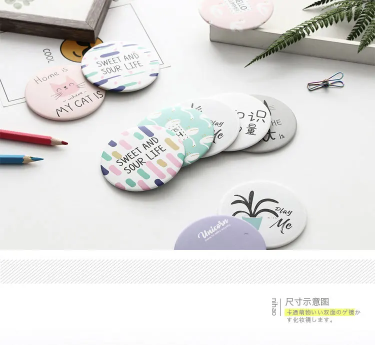 Korean-style Creative Cute Unicorn Beauty Small Mirror Portable Carry-on Cosmetic Mirror Mini Small round Mirror Wholesale