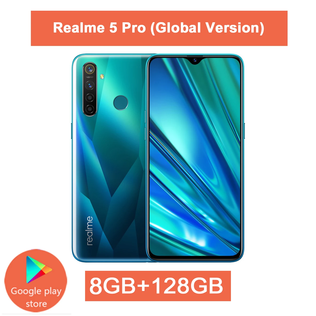 Мобильный телефон Realme Q Realme 5 Pro, глобальная версия, 6,3 дюймов, Восьмиядерный процессор Snapdragon 712AIE, четырехъядерный процессор 48 МП, 4035 мАч - Цвет: 8G 128GB Green-5 Pro