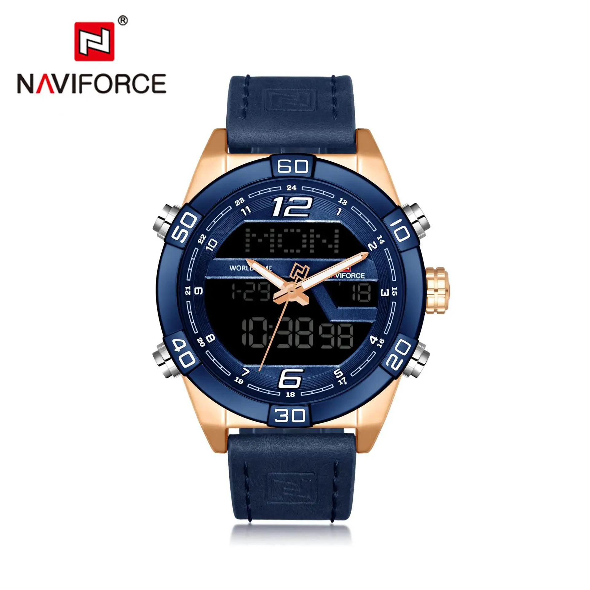 

Naviforce Xiang 9128 MEN'S Watch LED Electronic Watch Waterproof Leather Belt MEN'S Quartz Watch Watch