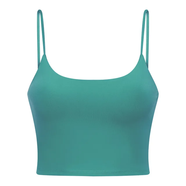 Solid Color Lulu Sport Tank Top Women Fitness Bra Yoga Vest No Rims With Chest Pad Butter Soft Beauty Back Half Sling Gym Clothe Bean Green