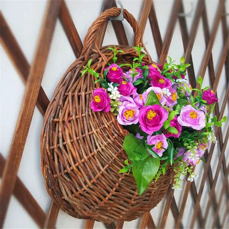 Artificial Flowers Wall Mounted Basket Wall hanging plant pots Wicker Wall Basket Hanging Planters for Garden Wedding Wall Home