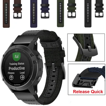 

Genuine Nylon+Calf Leather Watchband for Garmin Fenix 5 6 Pro 5X 6X Plus 3HRQuick Release Band Canvas Strap Wrist Belt Bracelet