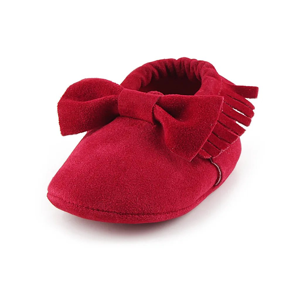 Обувь для новорожденного мальчика и девочки; обувь для малышей; обувь для первых шагов из замши; Sofe Sole; Принцесса; бант; бахрома; для малышей; детская кроватка; обувь; повседневные Мокасины - Цвет: Красный