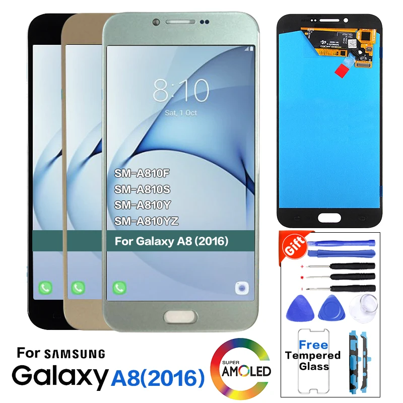 ЖК-дисплей Amoled для Samsung Galaxy A8 2016 A8100 A810 сенсорный экран дигитайзер сменная модель |