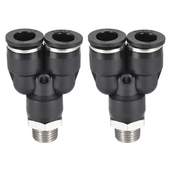 

uxcell 2Pcs Push To Connect Air Fittings Y Type 10mm Tube OD x 1/4PT Male Thread Black for Polyethylene Nylon PU Tubing etc