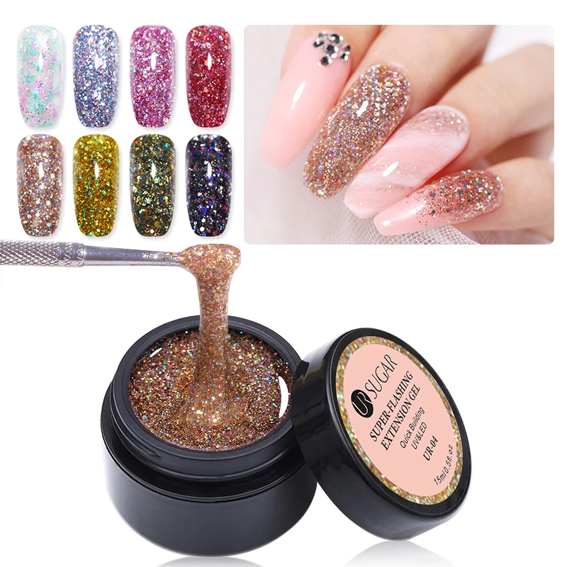 

UR SUGAR 15ml Sparkling Extension UV Gel Polish Shimmer Glitter Hardness Nail Art Tips Tools Builder Poly UV Gel Varnish