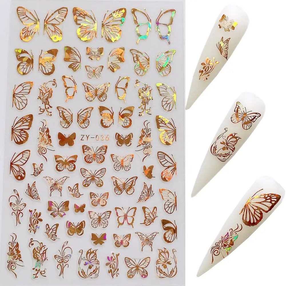 1pc Nail Art Laser Gold and Silver Butterfly Sticker Spring Summer Butterfly Designs Manicure ZY
