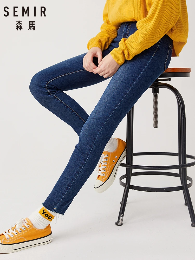 Джинсы Semir женские весенние плотные бархатные узкие брюки из хлопка модные