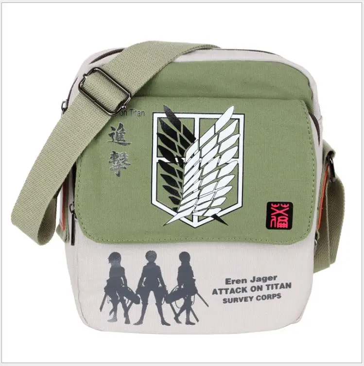 as pictures Cartoon Anime Pokemon/Attack on Titan Messenger Bag Fashion Men Women Shoulder Bags Student Bag Pikachu Canvas Messenger Bag - Color: as pictures