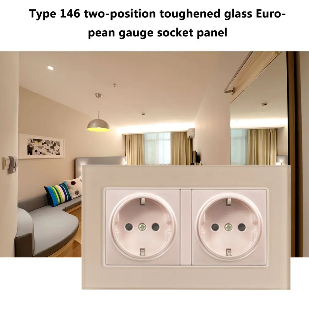 EU 146 Type Two German Socket German Standard Tempered Glass Socket Panel Export European Standard European German Socket