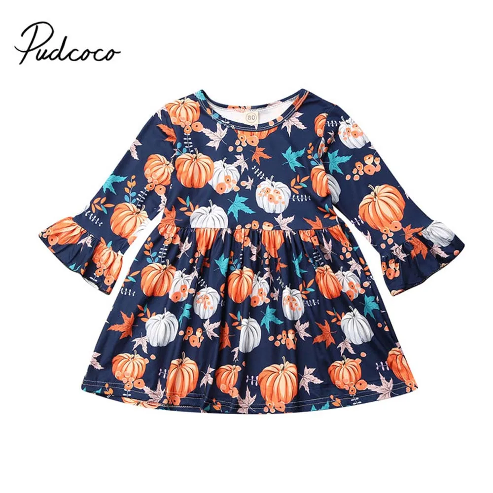 Весна-Осень 2019 одежда для малышей детей девочек платье с тыквой фестиваль