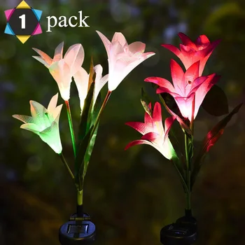 

Outdoor Solar Garden Stake Lights,2 pack/ 3 Pack Solar Powered Lights with 12 Flower, Multi-Color Changing LED Solar Landscape
