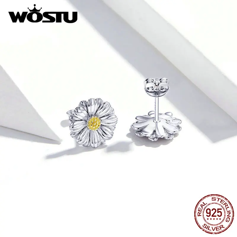 WOSTU 925 пробы серебряные серьги-гвоздики в виде цветка маргаритки для женщин Свадебные маленькие серьги простые изящные ювелирные изделия подарок FIE774
