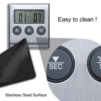 

Digital BBQ Meat Food Cooking Stainless Steel Thermometer & Kitchen Timer 2 In 1 Loud, Audible Alarm