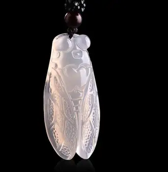 

Genuine natural white chalcedony pendant necklace cicada chalcedony pendant jewelry men and women models free rope