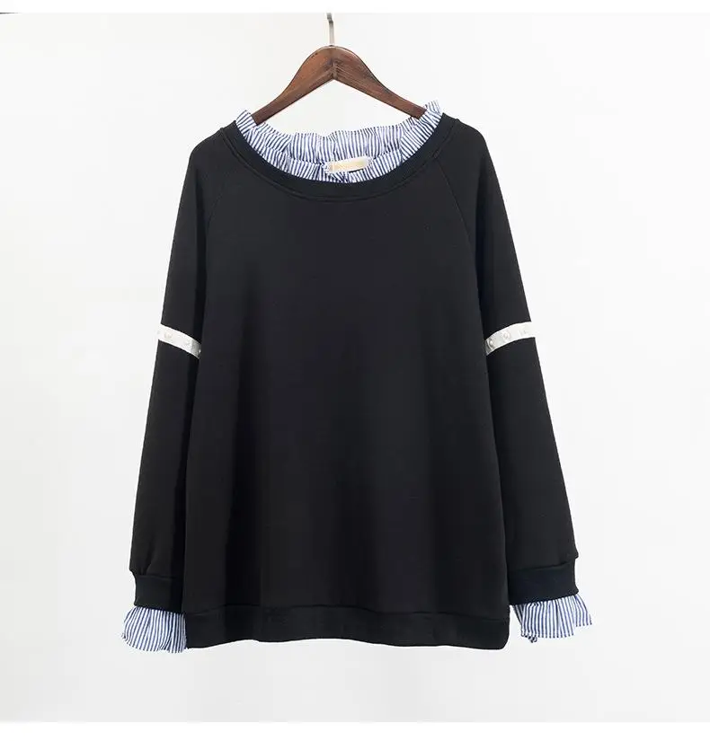 5XL 6XL Plus Size Autumn Women Sweatshirt Winter Casual Long Sleeve Striped Patchwork Pullover Large Size Loose Sweatshirts Tops