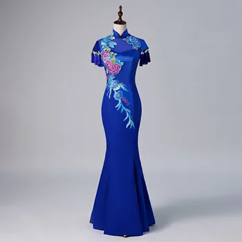 

Mermaid Fashion Chinese Sexy Oriental Party Female Cheongsam Stage Show Qipao Dress Elegant Celebrity Banquet Dresses De Festa