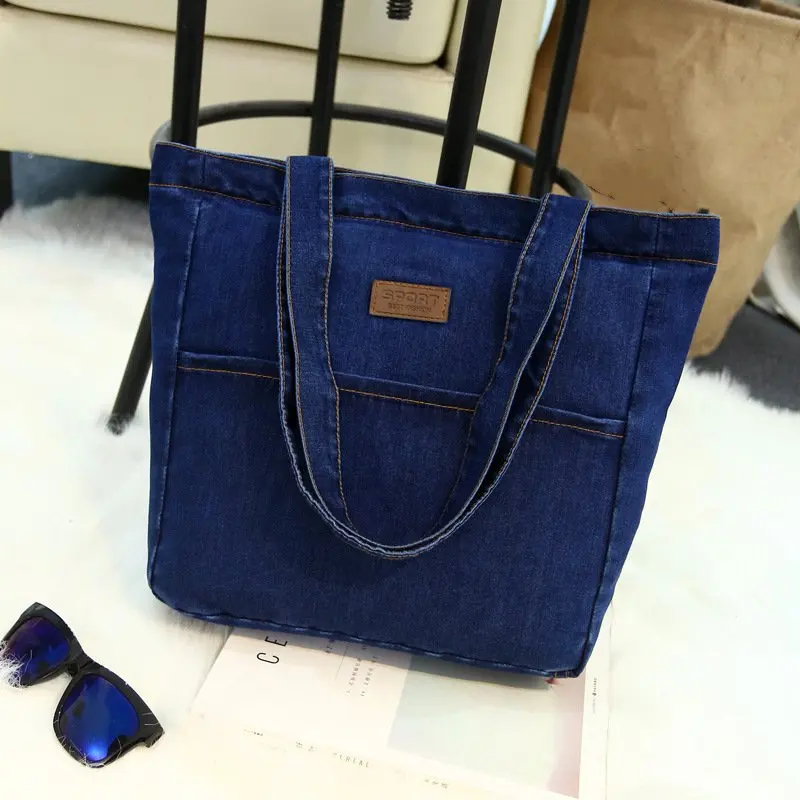 Foikvoon Корея простая женская сумка Повседневная дикая джинсовая сумка простое, маленькое, новое, женская большая сумка - Цвет: Dark Blue