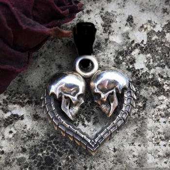 

1pc Couple Skull Pendant Love Heart Necklace Punk Jewelry