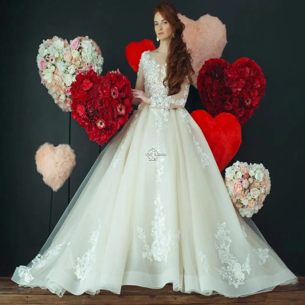 Vintage Boothals Lange Mouwen Kant Wedding-Jurken Wit Ivoor Mooie Wedding-Jurken Tulle Vestido De Noiva Hof trein Vintage Boothals Lange Mouwen Kant Wedding-Jurken Wit Ivoor Mooie Wedding-Jurken Tulle Vestido De Noiva Hof trein