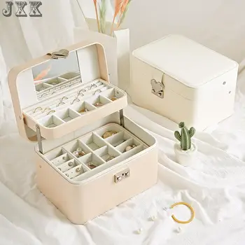 

Jewelry box Three-layer with mirror surface and high-grade simple earrings box ring bracelet box necklace case