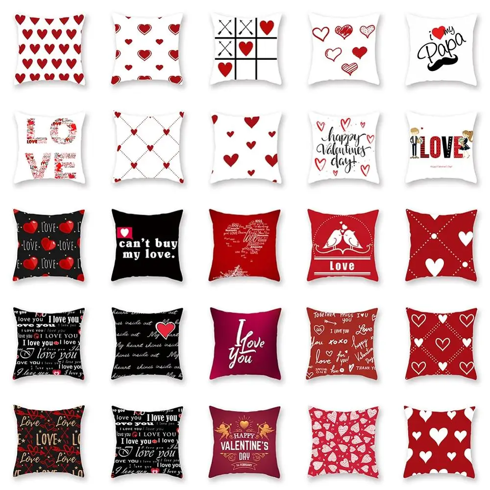 

18 Inch Pillowcase Valentine's Day Theme Red Love Heart Pillowcase Geometric Elements Cushion Cover Sofa Room Home Decoration