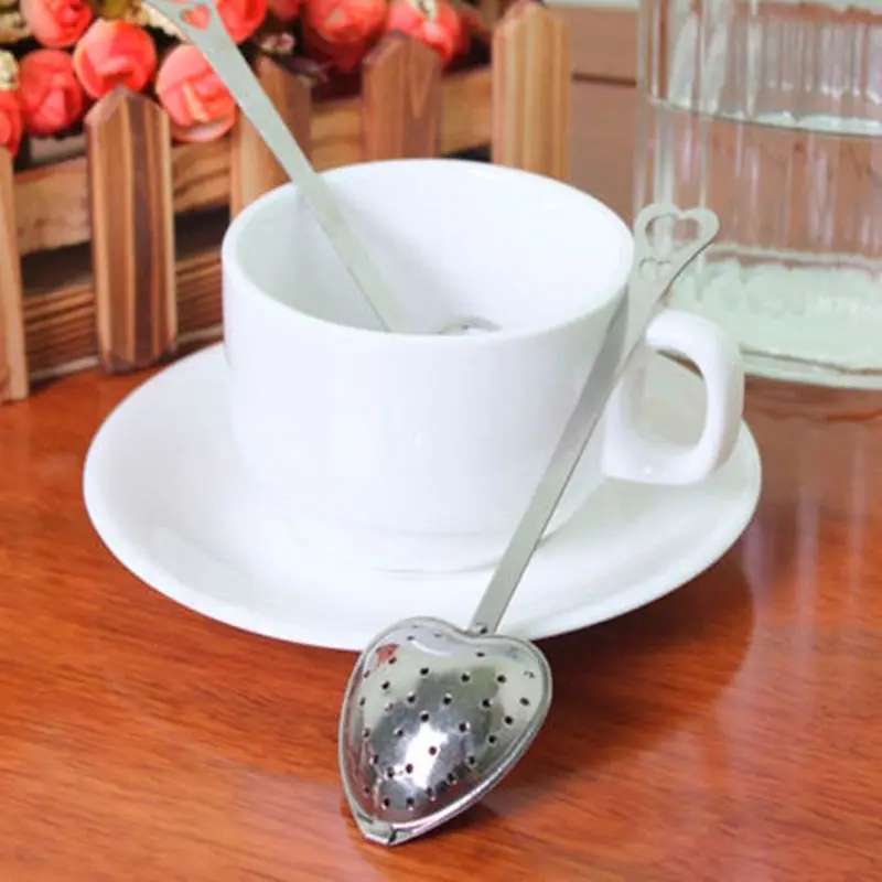 High Quality Designer Heart Shape Stainless Steeper Handle Shower Tea Strainer Tool Steel Tea Infuser Spoon Strainer