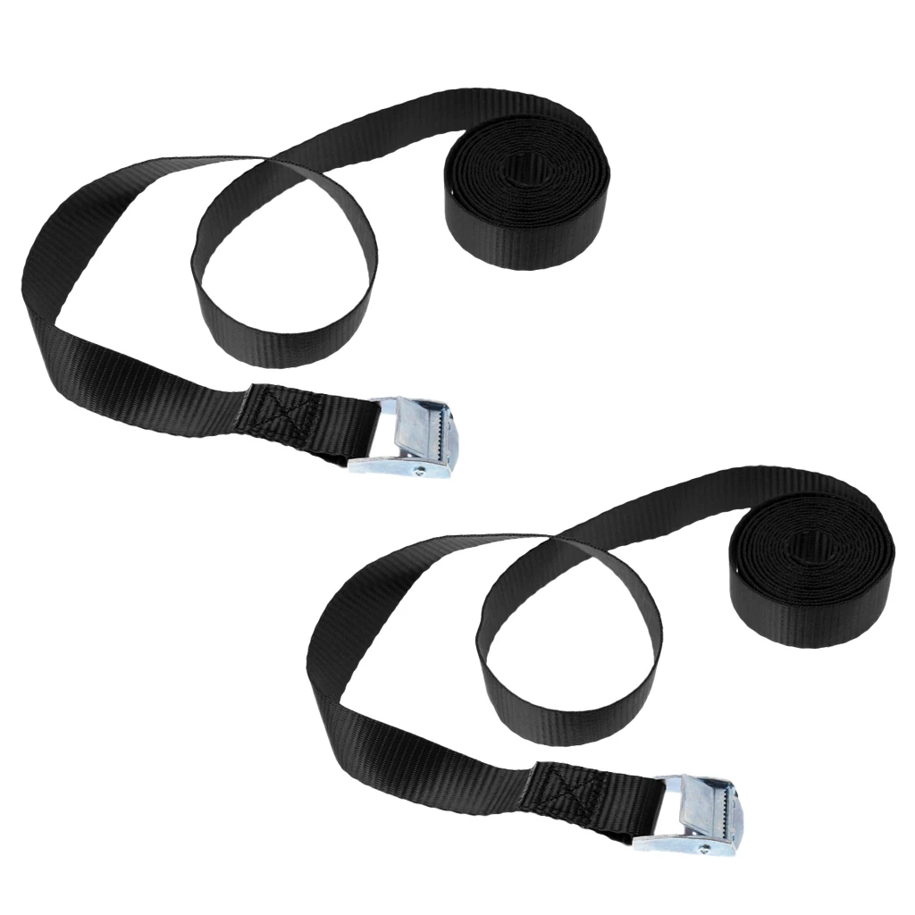 2x Tie Down Straps with Cam Buckle for Roof Rack Luggage Kayak 2.5m Black