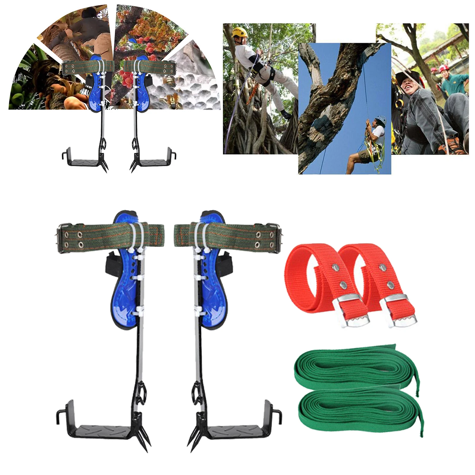 Adjustable Tree Climbing Spike  &  Straps Rope Set 100kg Loading, Easy to Carry and Light in Weight