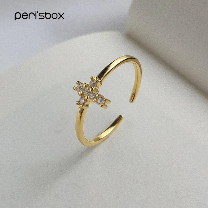 

Peri'sBox 2019 CZ Stone Cross Ring 925 Sterling Silver Stackable Rings for Women Minimalist Gold Ring Dainty Jewelry Adjustable