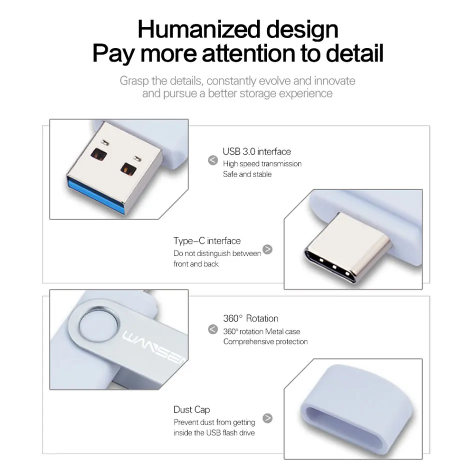 Wansenda-usb 3.0 tipo c Flash Drive Pen Drive Otg Stick Usb em Pendrive de Alta Velocidade 512gb 256gb 128gb 64gb 32gb 16gb Novo - Imagem 3
