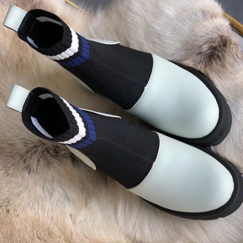 Wayneflex сапоги чулки стрейч снег зимние ботинки для женщин казаки женские белые обувь челси женские сапоги зимние женские обувь тренд - Цвет: White leather