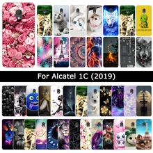 Funda de TPU para Alcatel 1C 5003D 2019, funda trasera de silicona suave para AlcatelC, Fundas protectoras coloridas con diseño de gato y flores